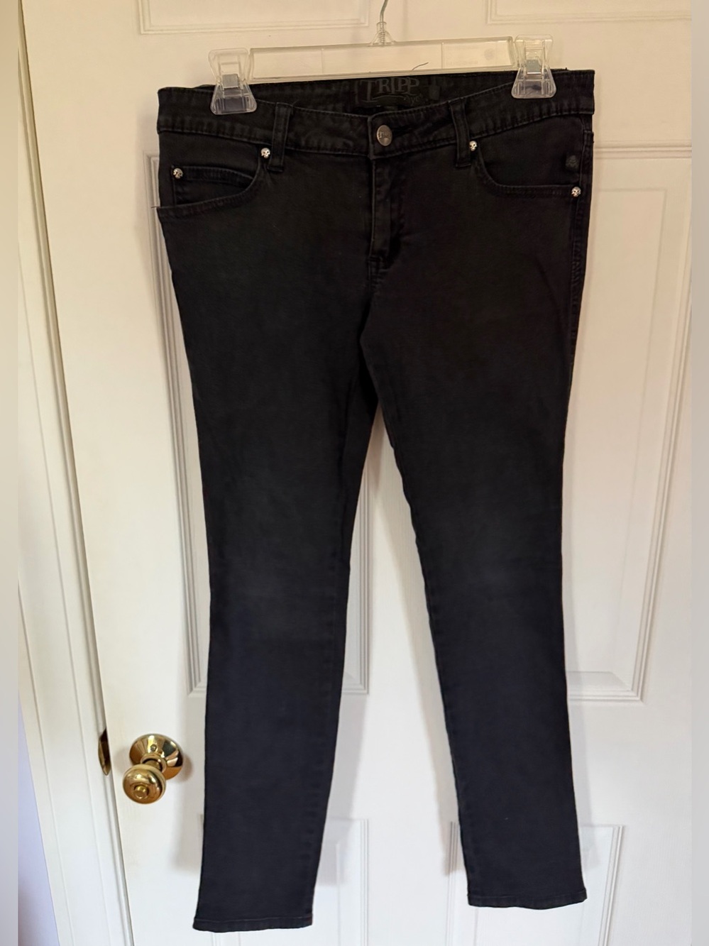Tripp NYC Black Skinny Jeans with Skull Accents